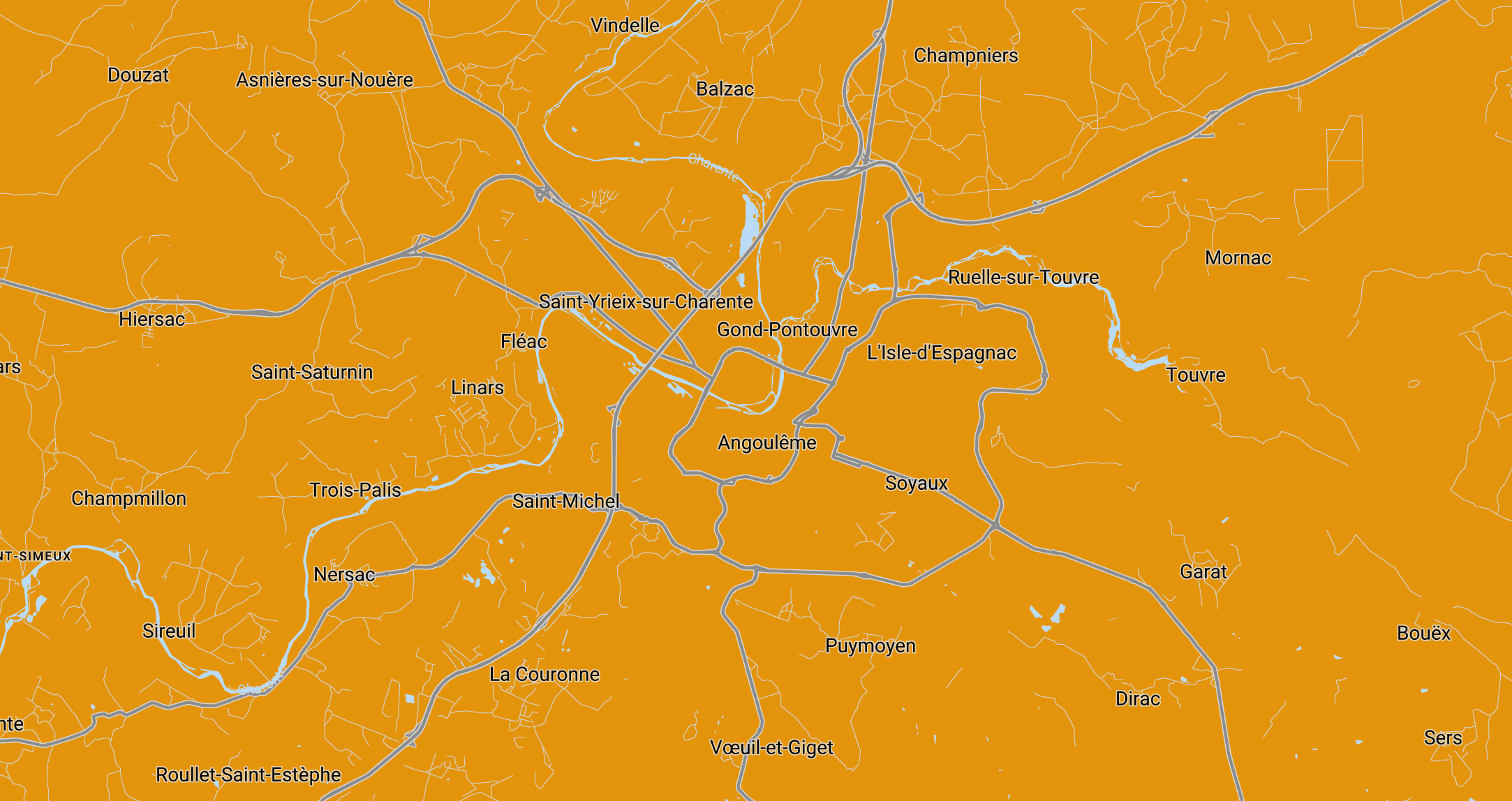 Carte de la zone d'intervention de La Claque Aux Frelons à Angoulême